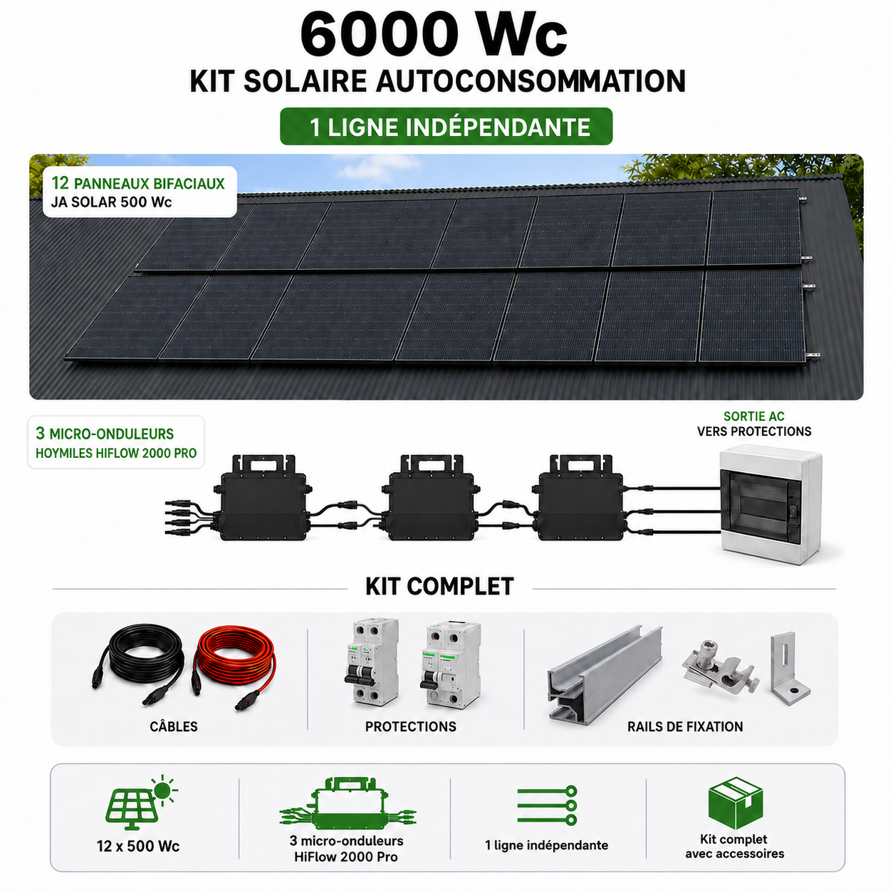 Kit Solaire 6000 Wc – Autoconsommation La Réunion | 3 Micro-onduleurs Hoymiles HiFlow 2000 Pro