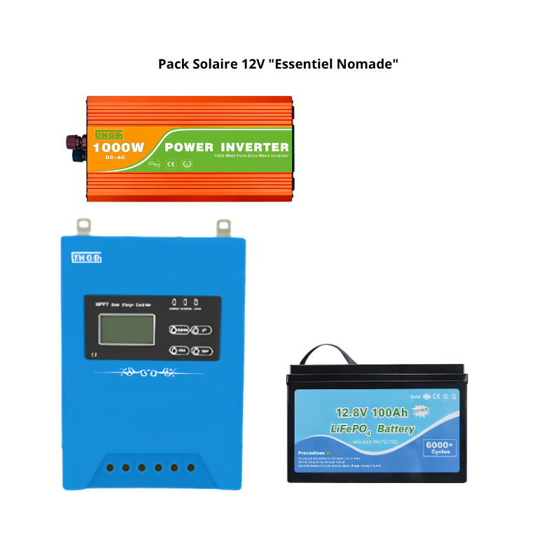 Pack Solaire 12V "Essentiel Nomade" - Régulateur MPPT + Batterie + Convertisseur