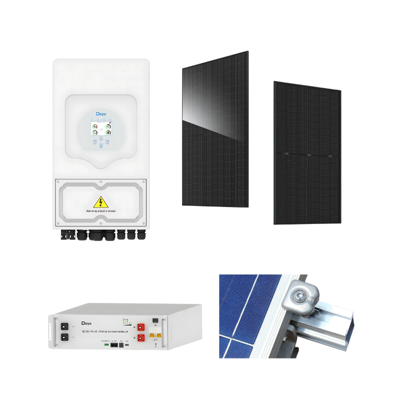 Pack Solaire Deye 3,6 kW + Batterie 5,12 kWh + 6 Panneaux JA Solar 500W + Rails