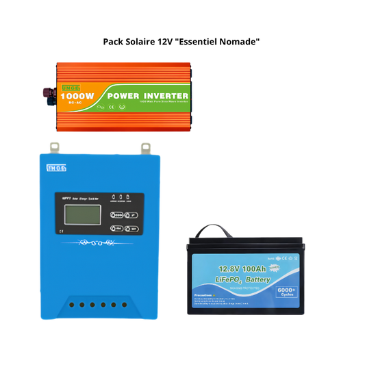 Pack Solaire 12V "Essentiel Nomade" - Régulateur MPPT + Batterie + Convertisseur