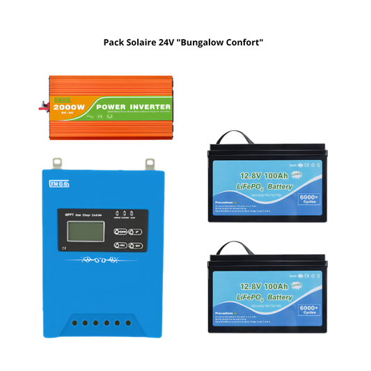 Pack Solaire 24V "Bungalow Confort" - Régulateur MPPT + 2 Batteries + Convertisseur